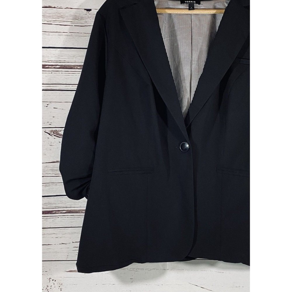 Torrid Womens Black Ruched 3/4 Sleeve Blazer Size 3 One-Button Lined Career Plus - Picture 8 of 13